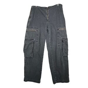 Madewell Low Slung Baggy Cargo Jeans Women 31 Washed‎ Black Denim Hemp Blend